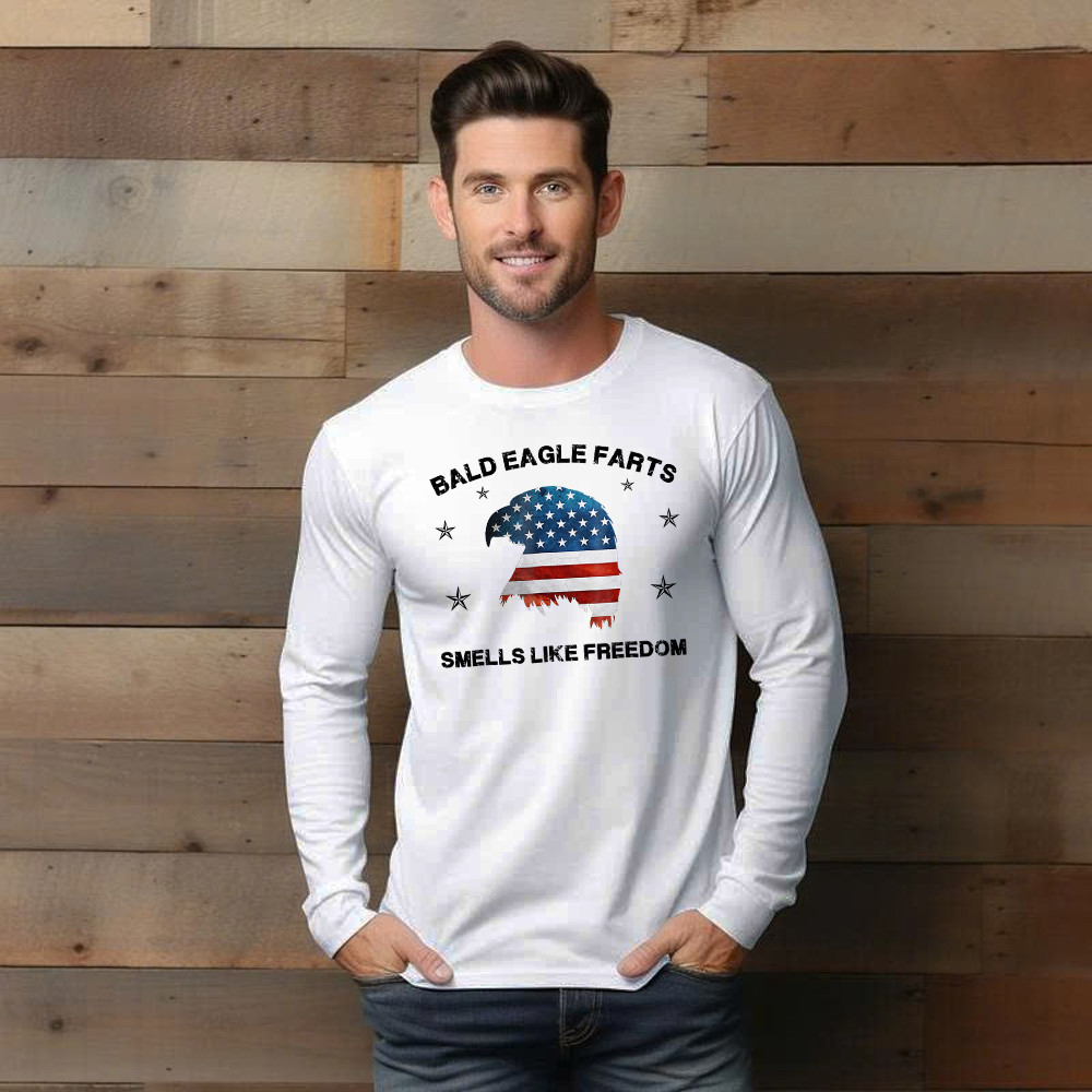 Bald Eagle Farts Smells Like Freedom Long Sleeve Shirt Patriotic Themed Clothing Mens